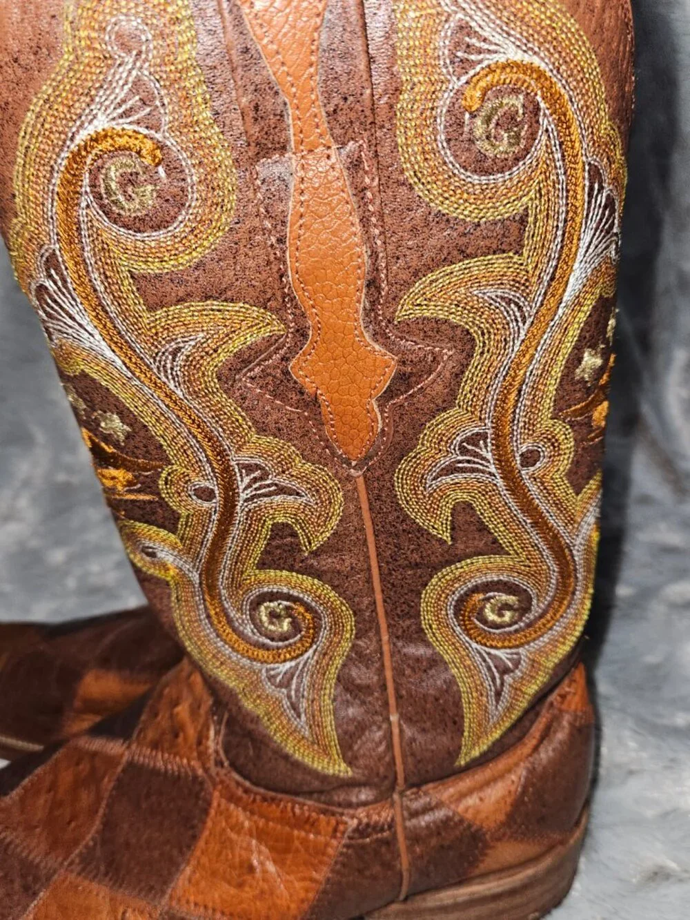 El General Pointed Toe Patchwork Ostrich Cowboy Boots Mens 8.5  {#826-4}